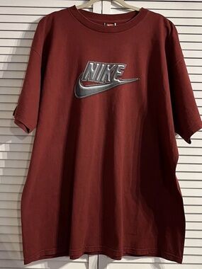 Nike Maroon T-Shirt with Metallic Silver Logo
